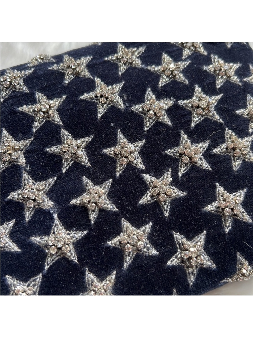 Navy velvet crossbody or envelope clutch with rhinestone stars - Picture 9 of 9